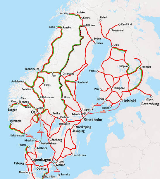 Mapa de trens da Noruega