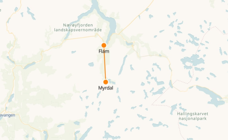 Mapa de Myrdal a Flam 
