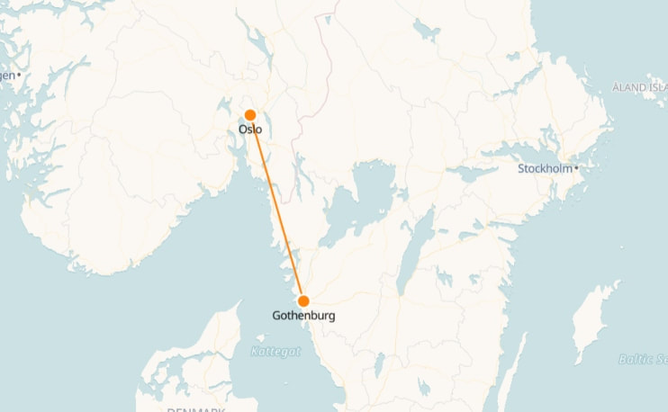 Mapa de Gotemburgo a Oslo