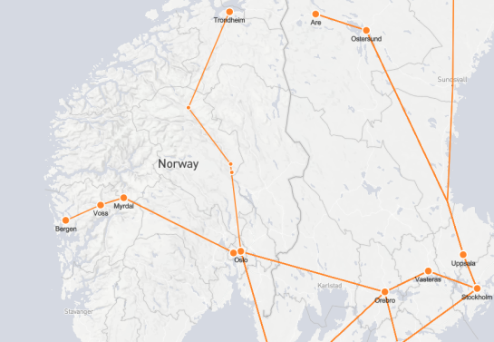 Rotas ferroviárias norueguesas