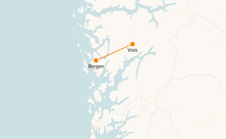 Mapa de Voss a Bergen 